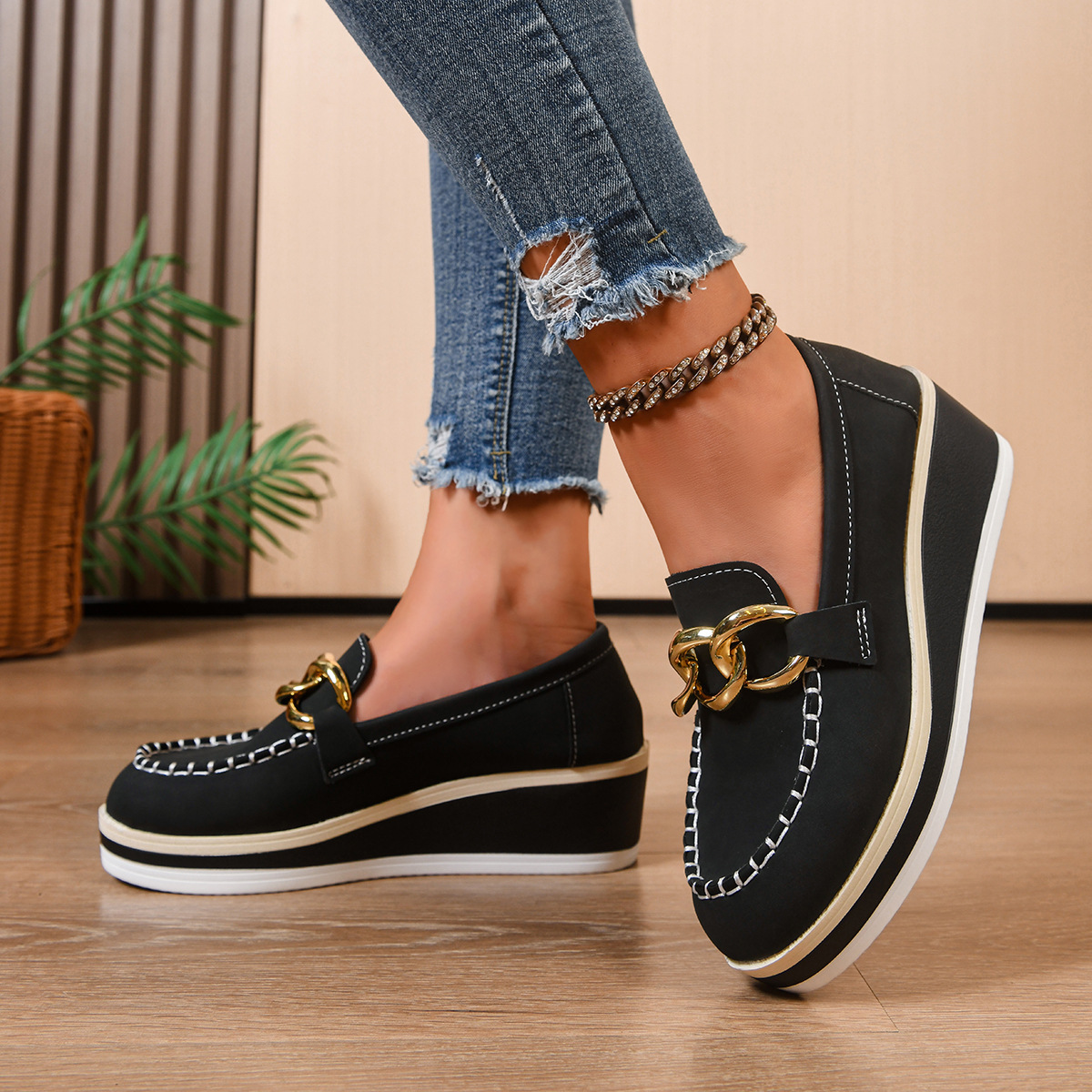 Women'S Shoes Loafers Black - Women Platform Loafers Ladies Elegant Suede