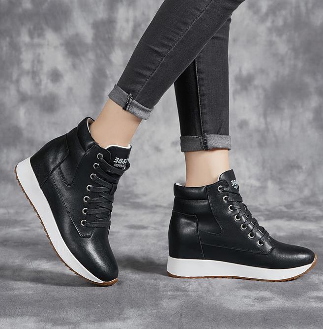 7CM Genuine Leather Women Ankl - Platform Sneakers Chunky recension och pris