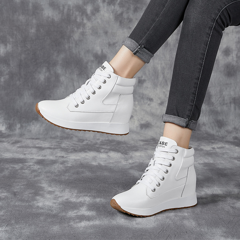 7CM Genuine Leather Women Ankl - Platform Sneakers Chunky recension och pris