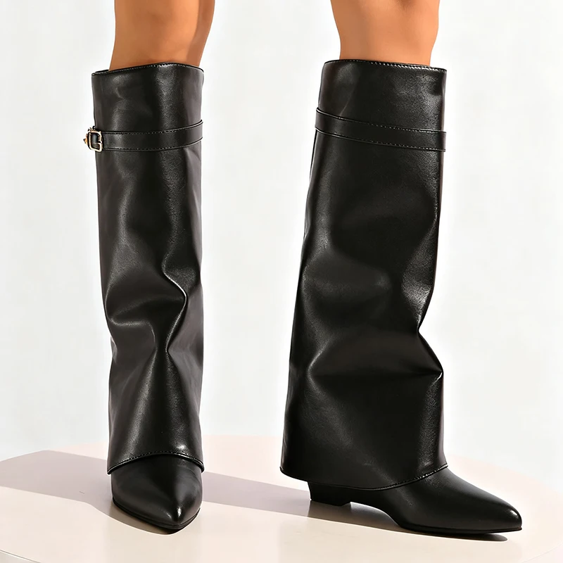 Black Pu Leather Knee High Boo - High Knee Heel Boots recension och pris