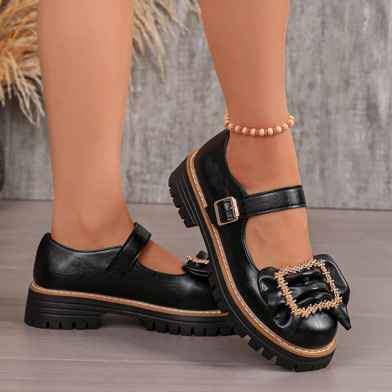 Sweet Bowknot Decoration Thick - Women'S Shoes Loafers Black recension och pris