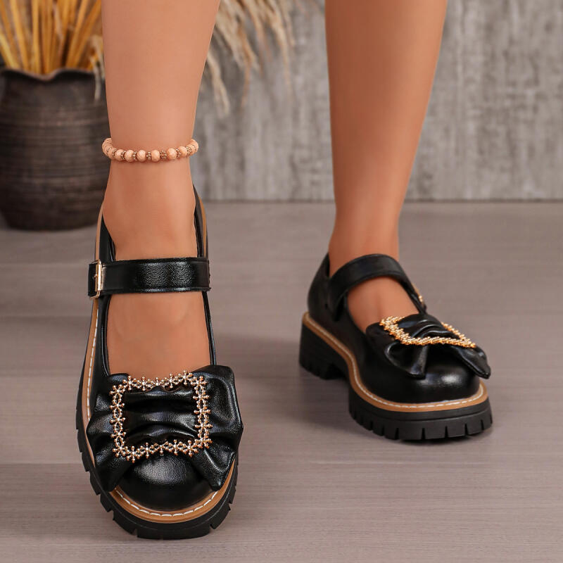 Sweet Bowknot Decoration Thick - Women'S Shoes Loafers Black recension och pris