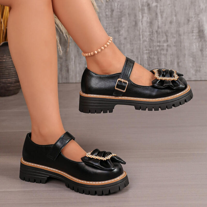 Sweet Bowknot Decoration Thick - Women'S Shoes Loafers Black recension och pris