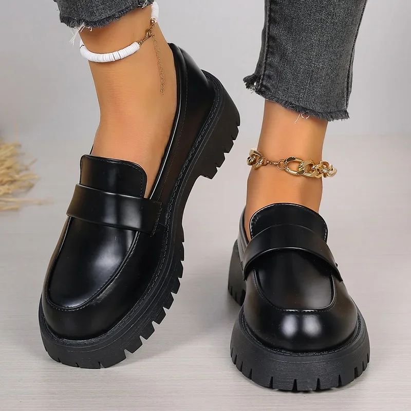 Plus Size 35-43 Black Pu Leath - Women'S Shoes Loafers Black recension och pris