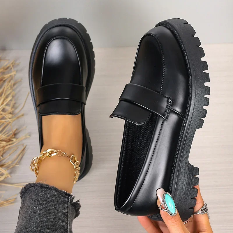 Plus Size 35-43 Black Pu Leath - Women'S Shoes Loafers Black recension och pris