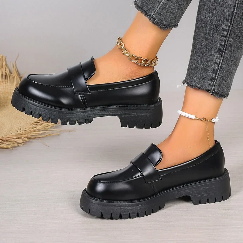 Plus Size 35-43 Black Pu Leath - Women'S Shoes Loafers Black recension och pris