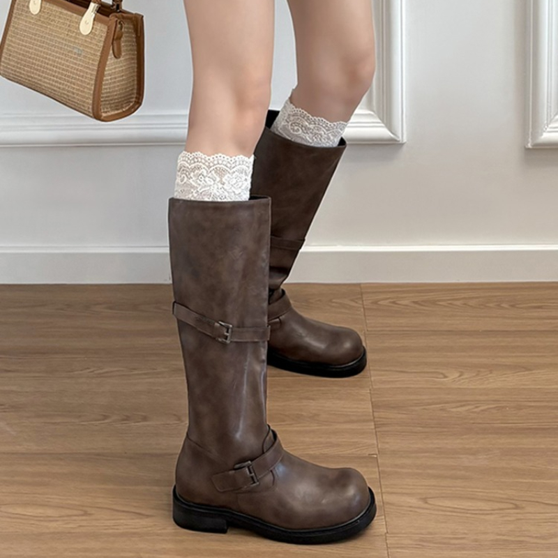 Vintage Belt Buckle Women Knee - High Knee Heel Boots recension och pris