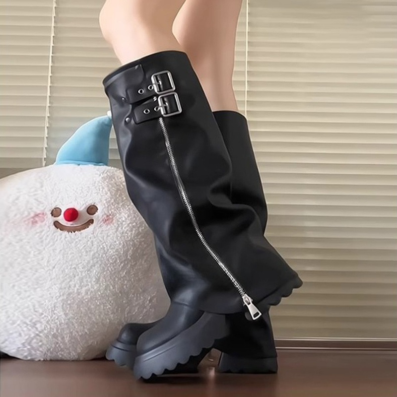 Punk Style Splicing Thick Bott - High Knee Heel Boots recension och pris