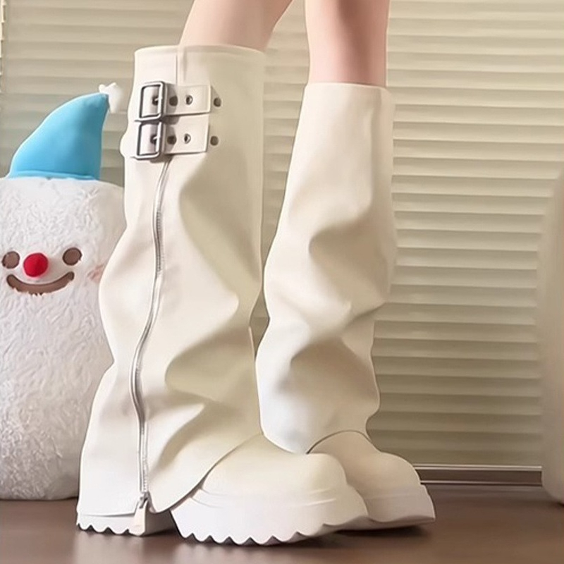 Punk Style Splicing Thick Bott - High Knee Heel Boots recension och pris