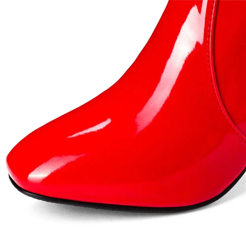 Red White Patent Leather Women - High Knee Heel Boots recension och pris