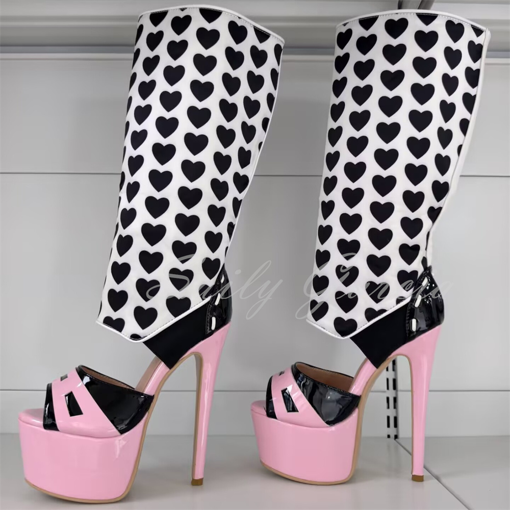 Girl Pink Heart Decor Knee Hig - High Knee Heel Boots recension och pris
